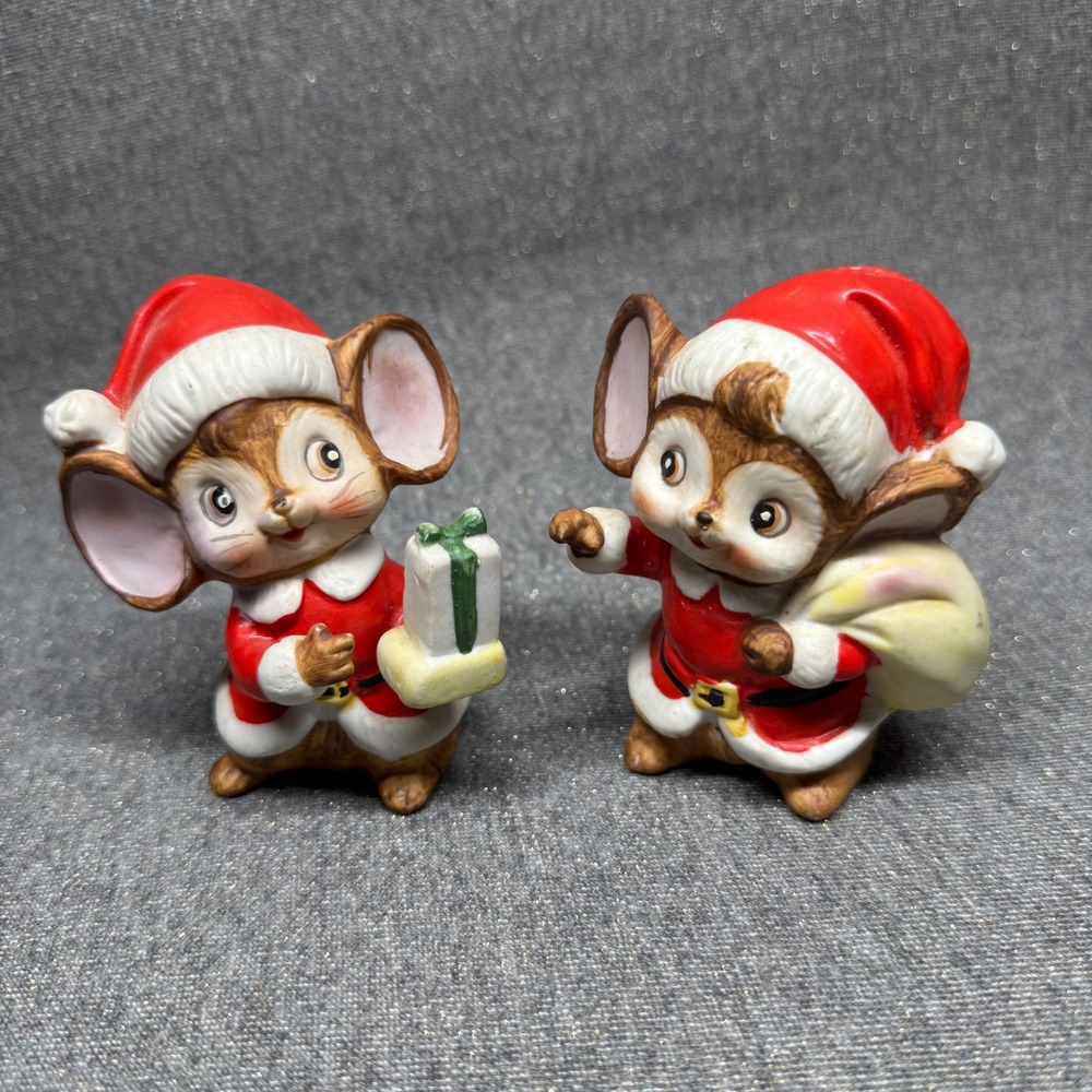 Vintage Homco Christmas Mice Figurines Set of 2 Ceramic Santa Mouse 5405 Taiwan